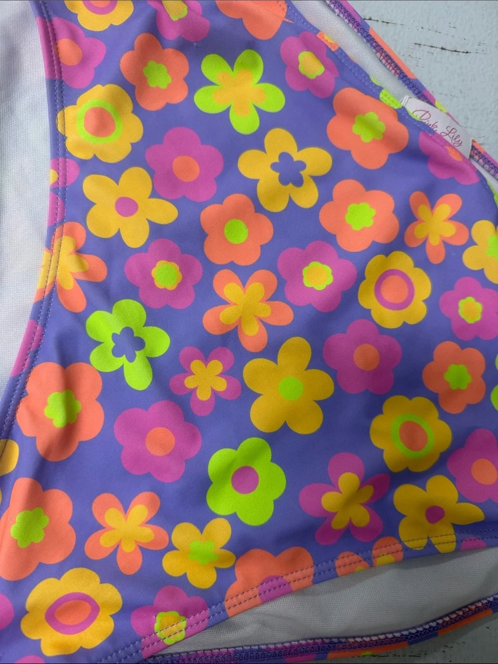 High Waisted Purple Floral Bikini Bottoms Neon Flower Print Size XL - PINK LILY